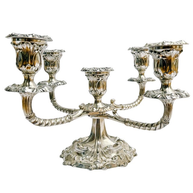 1950s English Silverplate 5-Arm Candelabra by Roberts & Belk in a Neo-Rococo Style For Sale - Image 9 of 12