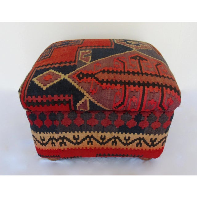 Vintage: Turkish, Hand Made Kilim Rug, has been hand-crafted, which the Kilim has been wrapped, nailed and upholstered to...