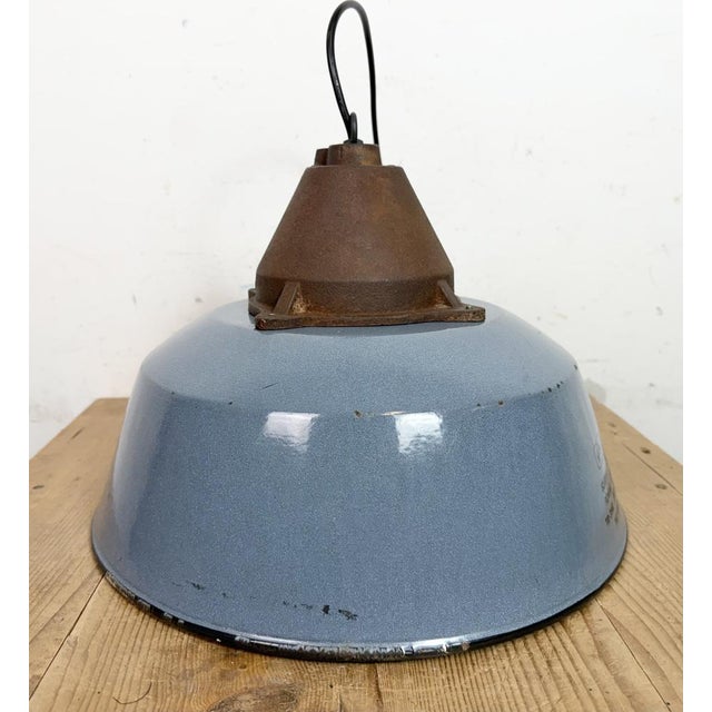 Industrial Grey Enamel and Cast Iron Pendant Light, 1960s For Sale - Image 13 of 17