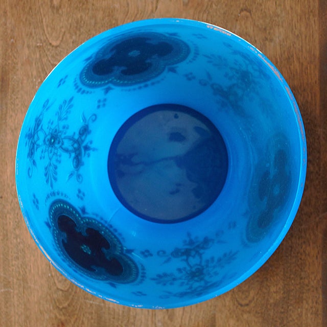 Glass 19th Century Antique French Blue Opaline Covered Punch Bowl For Sale - Image 7 of 14