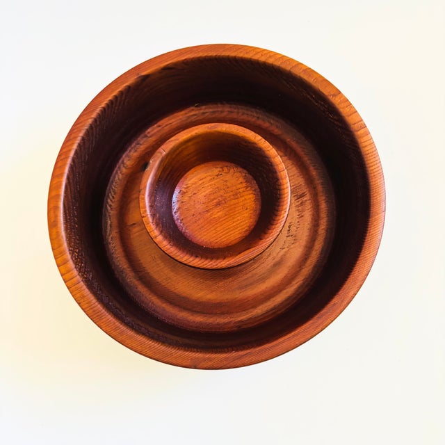 Large Mid Century Wood Chip and Dip Serving Bowl For Sale - Image 4 of 10