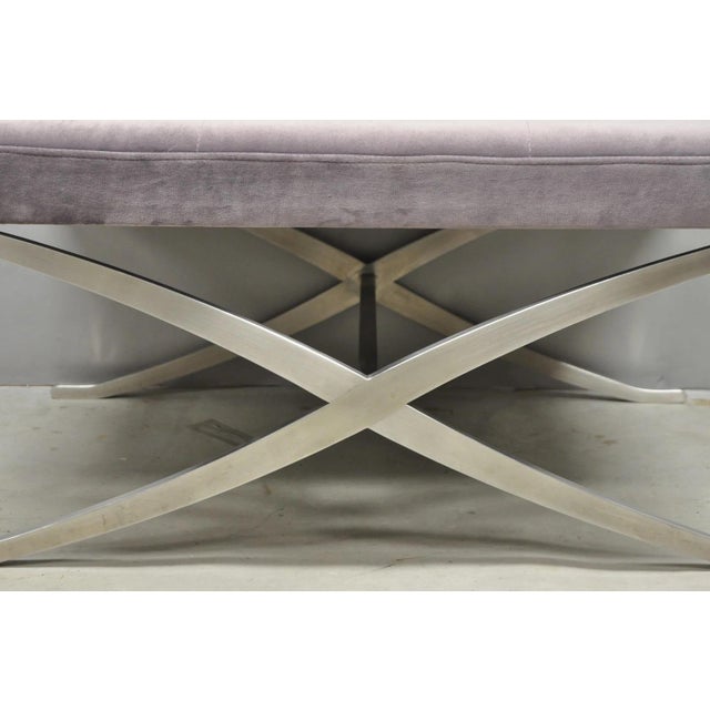 Modern Contemporary Modern Brushed Chrome Frame X-Form Purple Tufted Bench Ottoman For Sale - Image 3 of 13