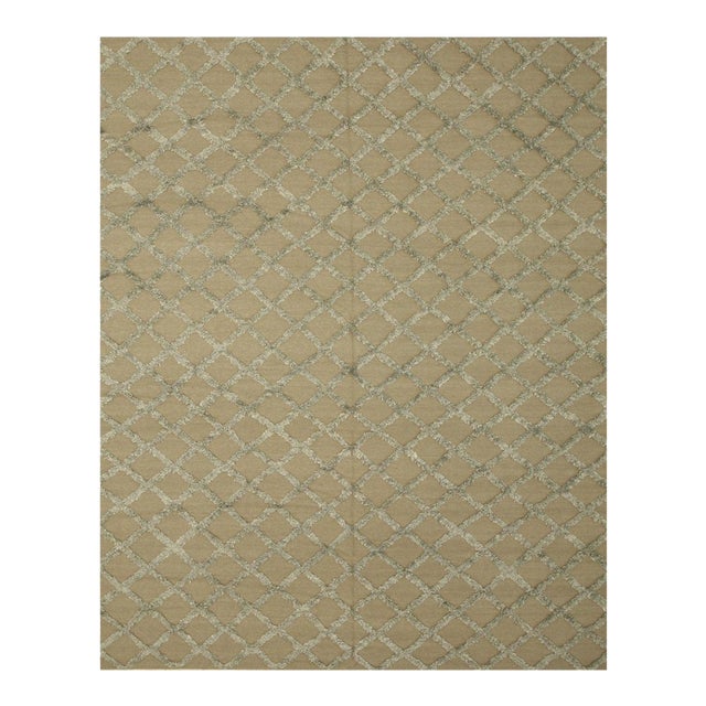 6x9 Chic Marrakesh Camel Trellis Modern Flatweave Wool Carpet Rug For Sale