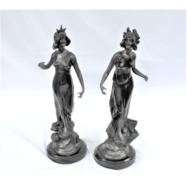 1990s Mid Century Modern/Art Nouveau Bronze pair Lady Figurines For Sale - Image 12 of 16