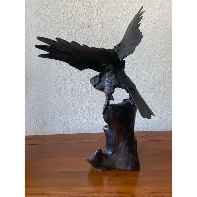 Antique Japanese Cast Iron Hinged Wing Eagle Sculpture For Sale - Image 11 of 11