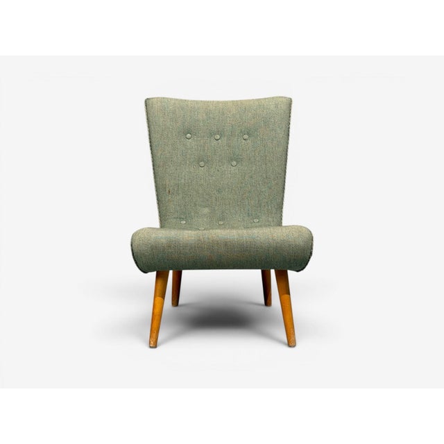 Mid-Century Modern Swedish Modern, Slipper Chair, Green Fabric, Beech, Sweden, 1940s For Sale - Image 3 of 12
