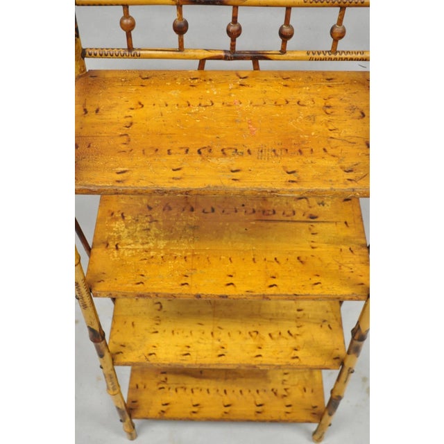 Antique English Victorian Burnt Bamboo Stick & Ball Small Bookcase Curio Shelf For Sale In Philadelphia - Image 6 of 16