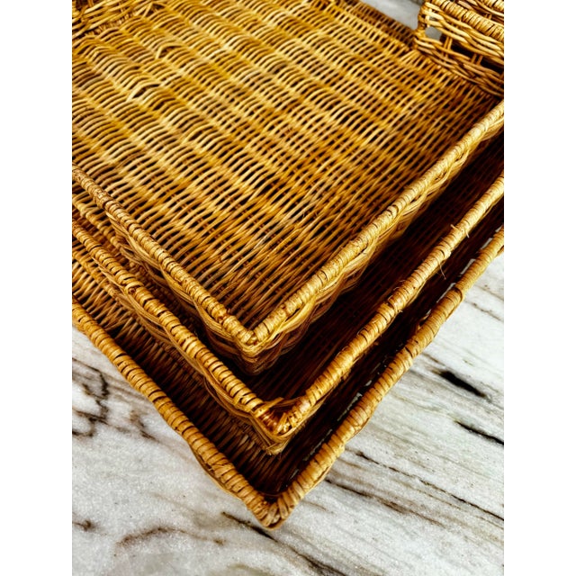 Campaign Square Wicker Nesting Tray, Set 3 For Sale - Image 3 of 4