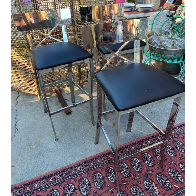 Up for consideration is a beautiful vintage single black leather and chrome bar stool. This would look lovely in your...