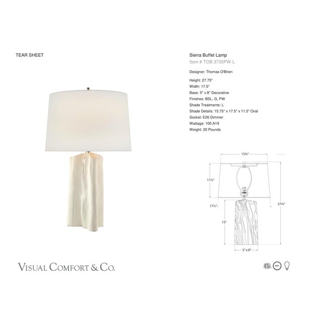 Thomas O'Brien by Visual Comfort Signature Sierra Buffet Lamp in Plaster White with Linen Shade Designer: Thomas O'Brien...