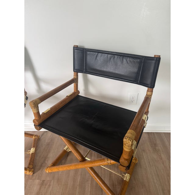 McGuire Pair of Vintage McGuire San Francisco Director Chairs in Black Leather and Oak For Sale - Image 4 of 12