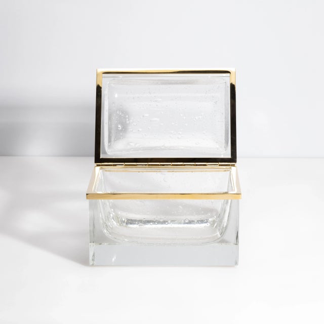 2020s Giant Hand Blown Murano Glass Box in Crystal With Bubbles and Brass Fittings For Sale - Image 5 of 12