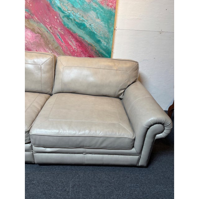 Bernhardt Gray Leather Nailhead Sectional Sofa For Sale In Naples, FL - Image 6 of 7