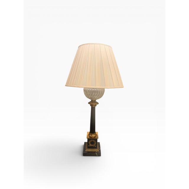 Mid 20th Century Pair of Neoclassical Empire Style Crystal Oil Font Marble & Gilt Bronze Table Lamps For Sale In Boston - Image 6 of 10