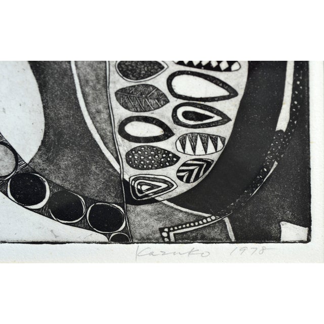 1970s Geometric Patterned Leaf Abstract Etching, 5/10 by Kazuko For Sale - Image 5 of 5