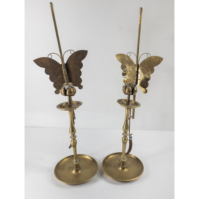 20th Century Pair of Korean Brass Candlestick Holders With Butterflies or Moths For Sale In New York - Image 6 of 11