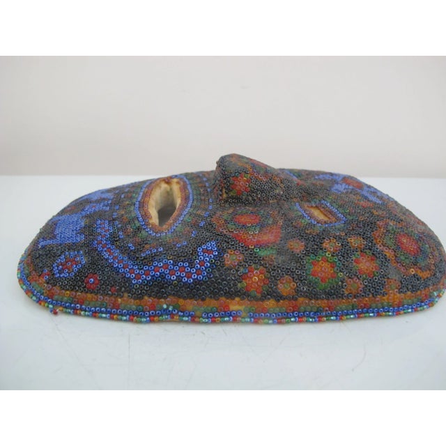 Mexican Huichol Folk Art Carved Wood Colorful Beaded Ceremonial Mask For Sale - Image 4 of 10