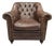Restoration Hardware Distressed Leather Club Chair – Tufted English Library Lounge Chair With Rolled Arms & Brass Casters For Sale