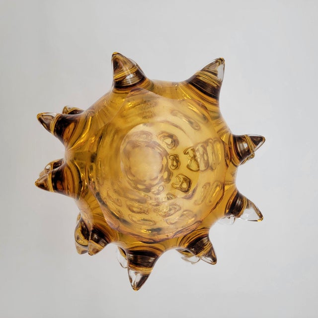 Glass Vintage Murano Barovier & Toso Amber Mugnoni Art Glass Vase For Sale - Image 7 of 10