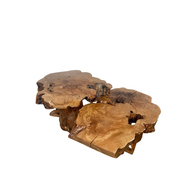 Vintage Organic Modern Two-Tier Live Edge Wood Coffee Table For Sale - Image 18 of 18
