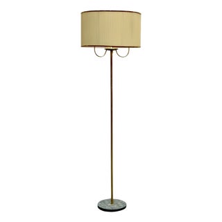 Brass Floor Lamp with Pleated Fabric Shade and Marble Base, Italy, 1950s For Sale