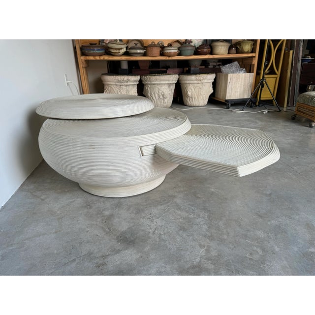 Gabriella Crespi Style Swivel Top Pencil Reed Rattan Round Coffee Cocktail Table For Sale - Image 11 of 12