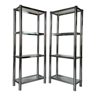 1970s Mid-Century Milo Baughman Style Tubular Chrome & Glass Étagères - a Pair For Sale