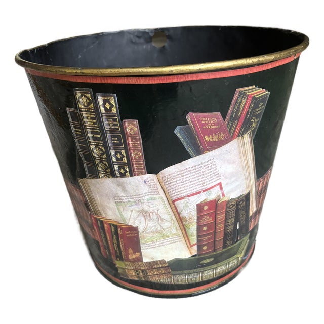 Decoupage Waste Can, Signed Workman Partners, New York For Sale