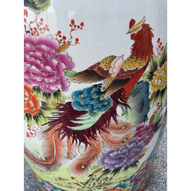 Antique Chinese large impressive Qing Dynasty Rose porcelain with gold handles and medallions with bird of phoenix. From a...