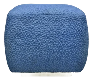 Mid 20th Century Vintage Mid Century Modern Square Pouf Ottoman Blue Stitched Fabric on Casters