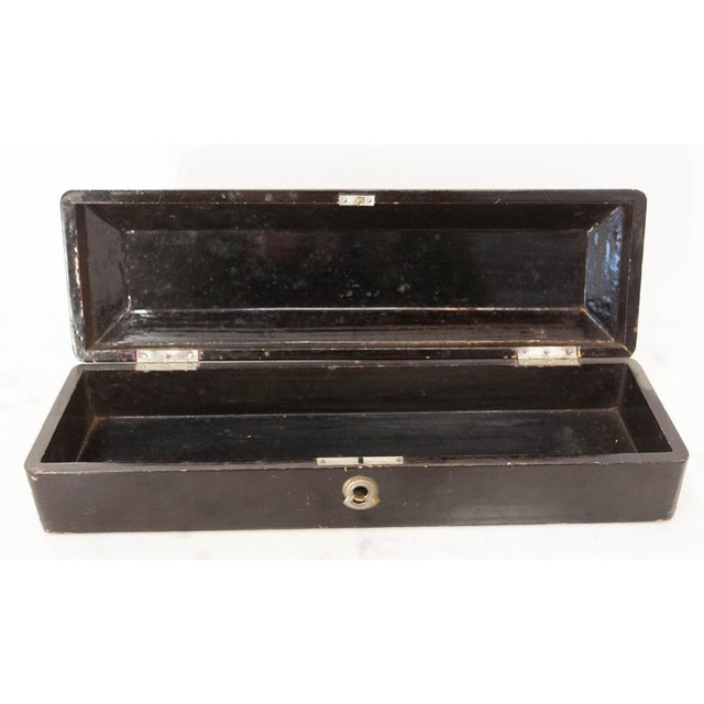 Brown Chinese Lacquered Brush Box with Painted Birds For Sale - Image 8 of 9