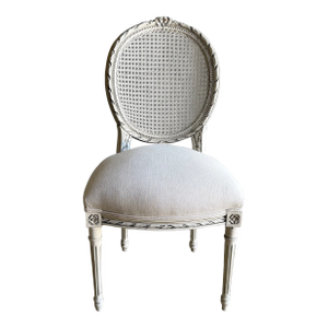 Antique Louis XVI Style French Cane Back Chair in Oyster White Finish