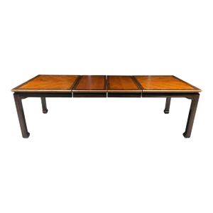 Chinoiserie Extendable Dining Table in Solid Mahogany With Ming Legs & Burlwood Veneer