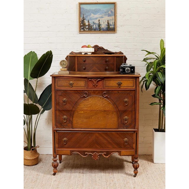 Mid 20th Century Vintage Antique Georgian Highboy Dresser For Sale - Image 5 of 12