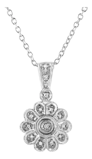 .925 Sterling Silver Diamond Accent Sunburst Milgrain 18" Pendant Necklace (I-J Color, I1-I2 Clarity)