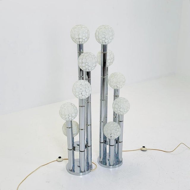 Silver Vintage Chrome Floor Lamp with Glass Globes, 1970s For Sale - Image 8 of 18
