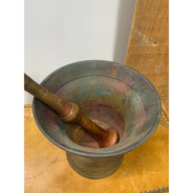 19th Century Oxidized Italian Bronze Mortar with Original Pestle Bowl = 5.5” Diameter x 5.5” H Pestle = 7.5”L x 1.5” D