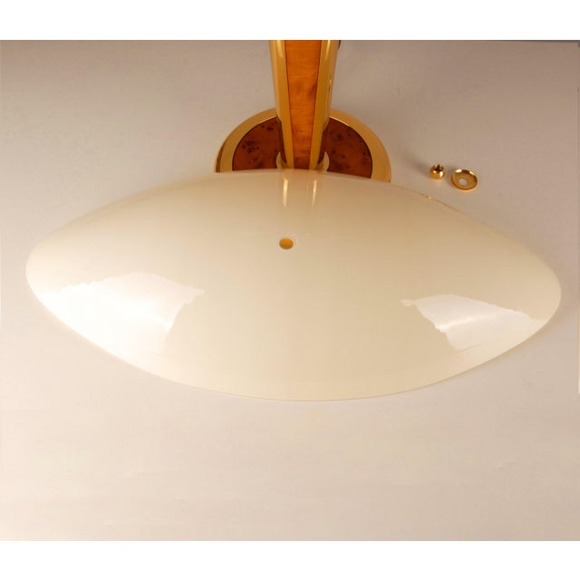 Milo Baughman Style Gilt Brass & Burl Wood Mushroom Table Lamp with Handcrafted Glass Lampshade, 1960s For Sale - Image 6 of 11