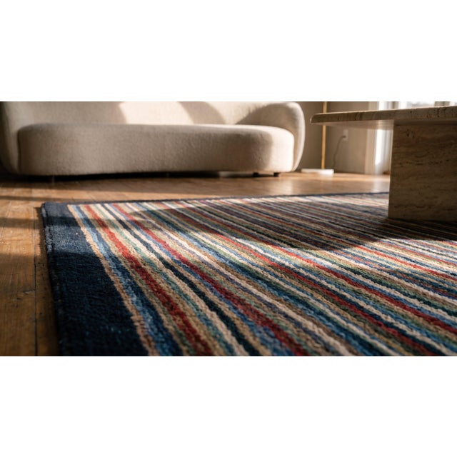 Textile 1920s Small Multicolor Antique Modernist Striped Folk Art American Hooked Rug For Sale - Image 7 of 8