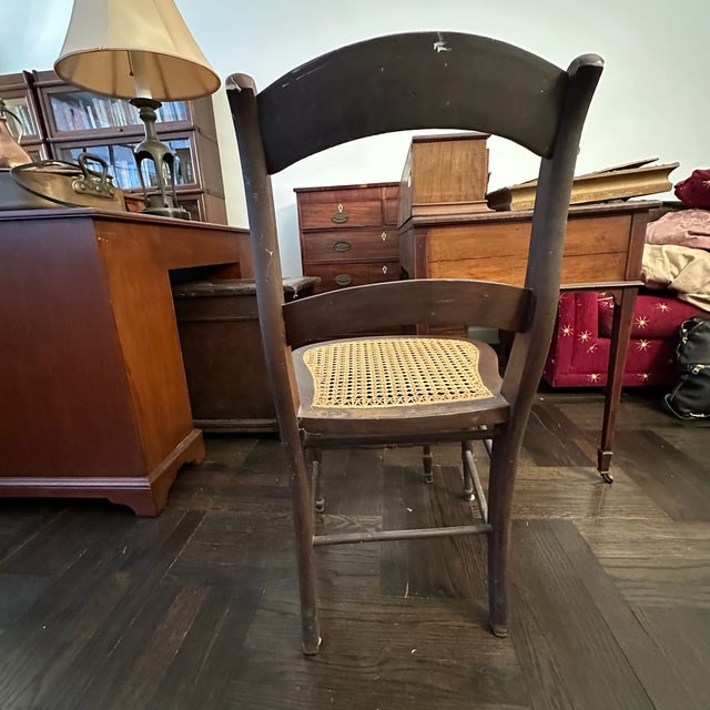 Wood Antique Farmhouse Style Hand Tied Cane Chair With Burl Inlays For Sale - Image 7 of 18