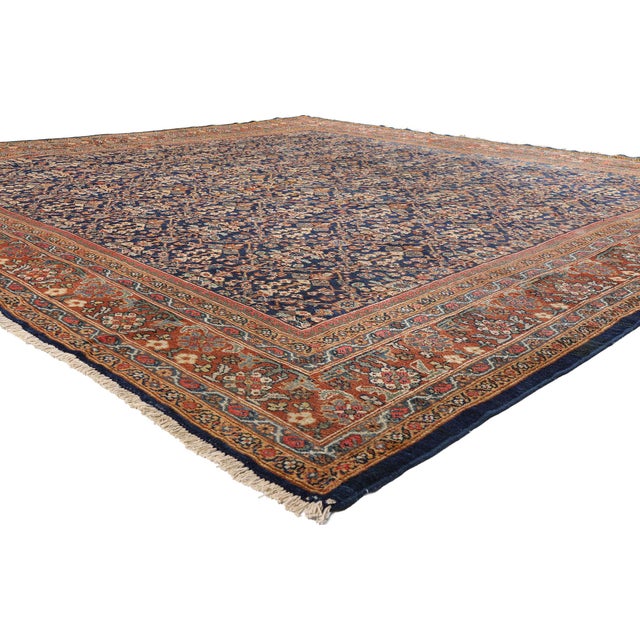 90060 Antique Persian Mahal Rug, 11'01 x 11'11. The Midnight Lattice: An Antique Persian Mahal Masterpiece of Regal...