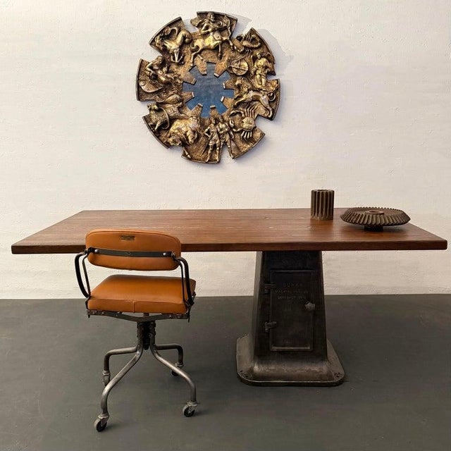 Custom Industrial Maple and Cast Iron Cantilever Table For Sale - Image 4 of 12