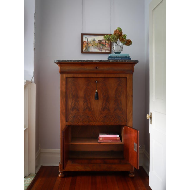 19th C French Louis Philippe Secretary Desk, Secretaire À Abattant With Black Marble Top For Sale - Image 6 of 18