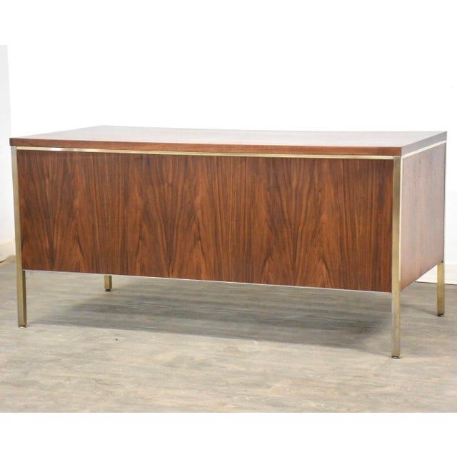Brown 1960s Refinished Walnut and Brass Desk by Alma For Sale - Image 8 of 11