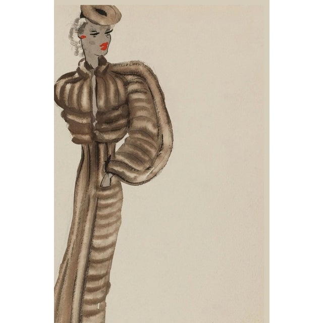 Vintage French Fashion Art Print – Neutral Brown Fashion Illustration, 12" X 16" For Sale In Buffalo - Image 6 of 9