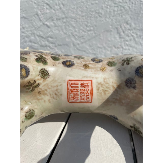 Vintage Chinese Porcelain Horse Figurine With Floral Motif & Red Seal Mark For Sale In Tampa - Image 6 of 10