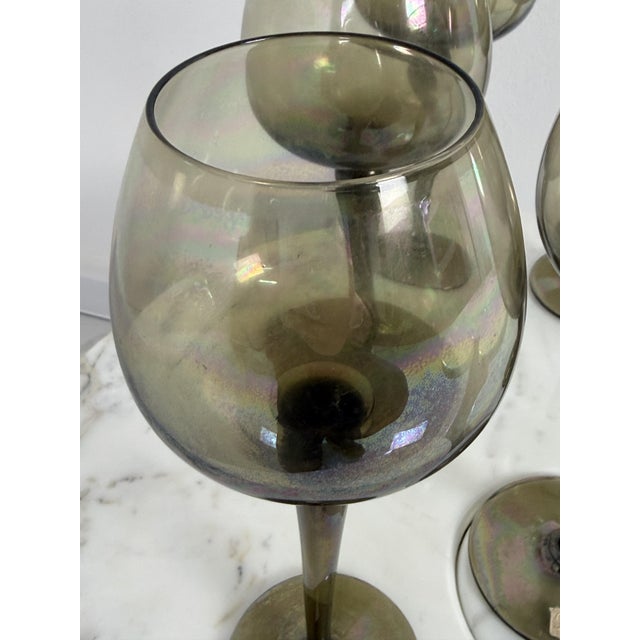 Luminescent Smoke Grey Wine Glasses, 1940s, Set of 6 For Sale - Image 4 of 12