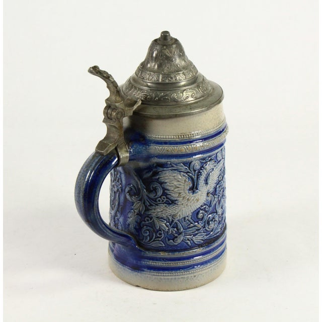 1880's Blue on Gray Stoneware Beer Stein With Pewter Lid 0.5l Westerwald Germany For Sale In Houston - Image 6 of 14