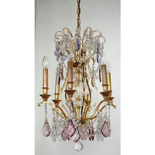24K Gold-Plated Brass and Lead Crystal Chandelier, 1970s For Sale - Image 14 of 16