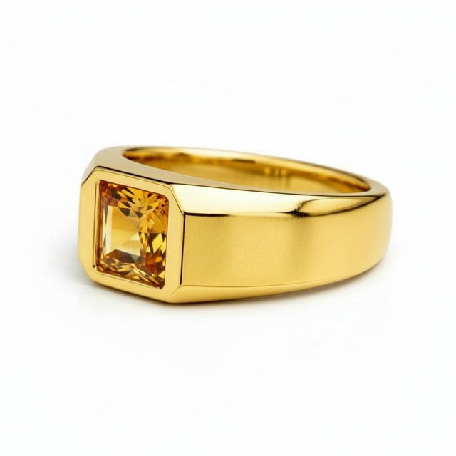 Modern Signet Ring With Citrine for Men Silver, Gold, Size 10 For Sale - Image 3 of 5